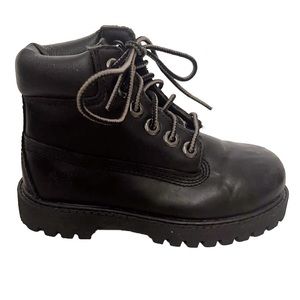 Timberland PRO Kids Toddler Size 9 Black Genuine Leather Lace-up Combat Boots